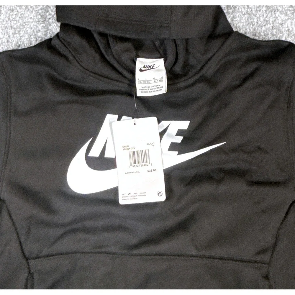 Nike Boys Size 6/7 Large Black Futura Logo Pullover Hoodie Sweatshirt NWT